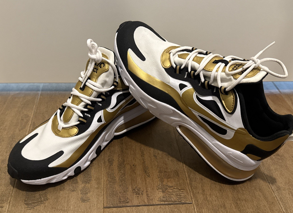Nike Air Max 270 React "Metallic Gold" White Black Gold CW7298-100 Men's 9